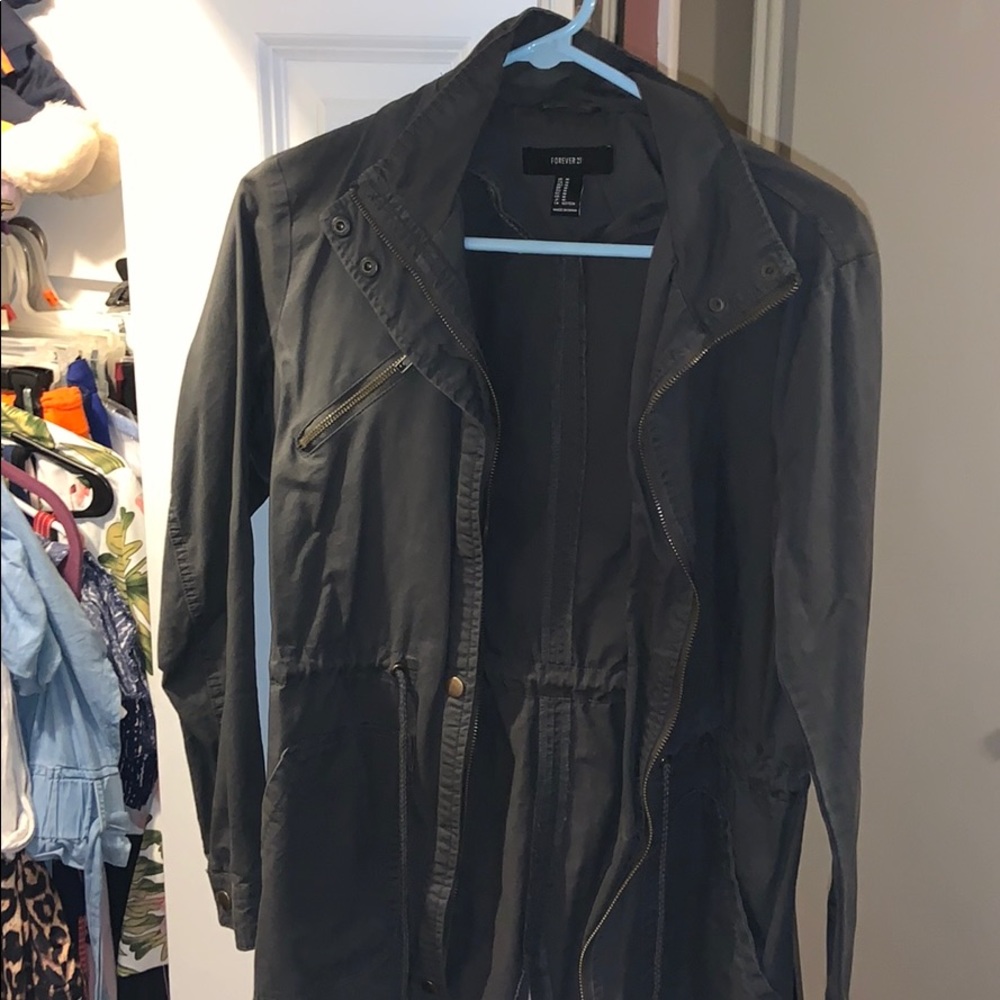 Grey trench style zip up and tie coat